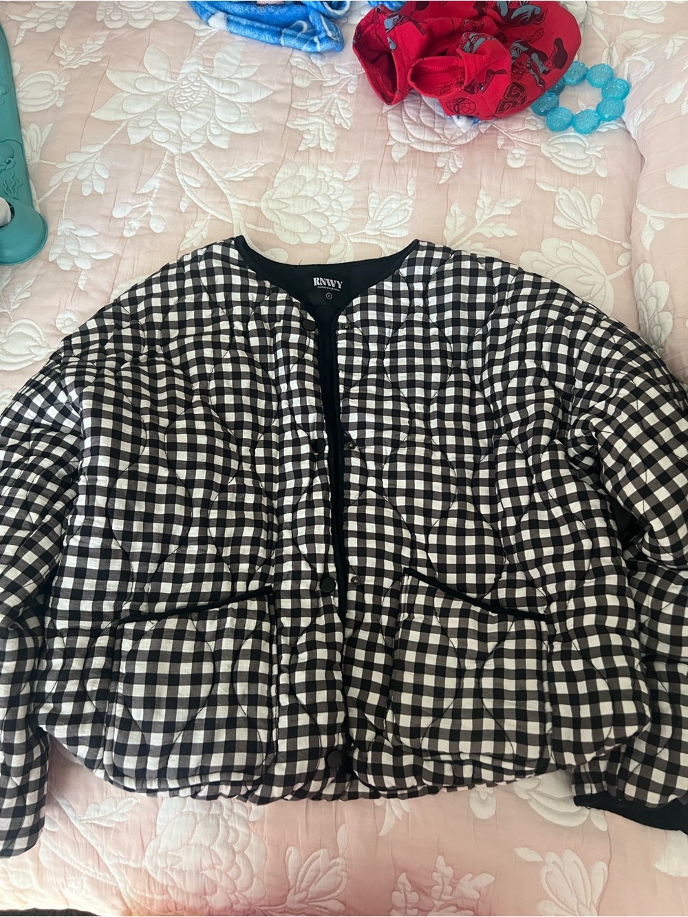 & Other Stories Black and White Gingham Puffer Jacket